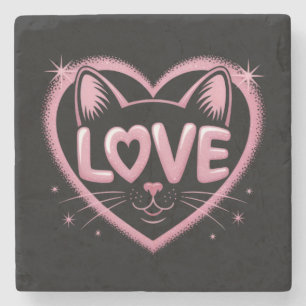 Posavasos De Piedra Amor de Gato Brillante