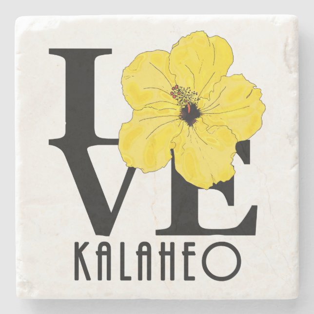Posavasos De Piedra AMOR Kalaheo Amarillo Hibiscus (Anverso)