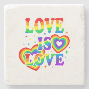 Posavasos De Piedra Amor LGBTQ es Amor Orgullo Gay Bandera de Arcoíris