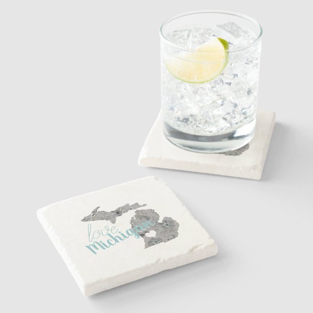 Posavasos De Piedra Amor Michigan Floral Filete Silhouette (Lateral)