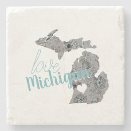 Posavasos De Piedra Amor Michigan Floral Filete Silhouette