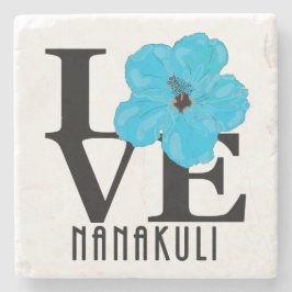 Posavasos De Piedra AMOR Nanakuli Hawai Azul Hibiscus