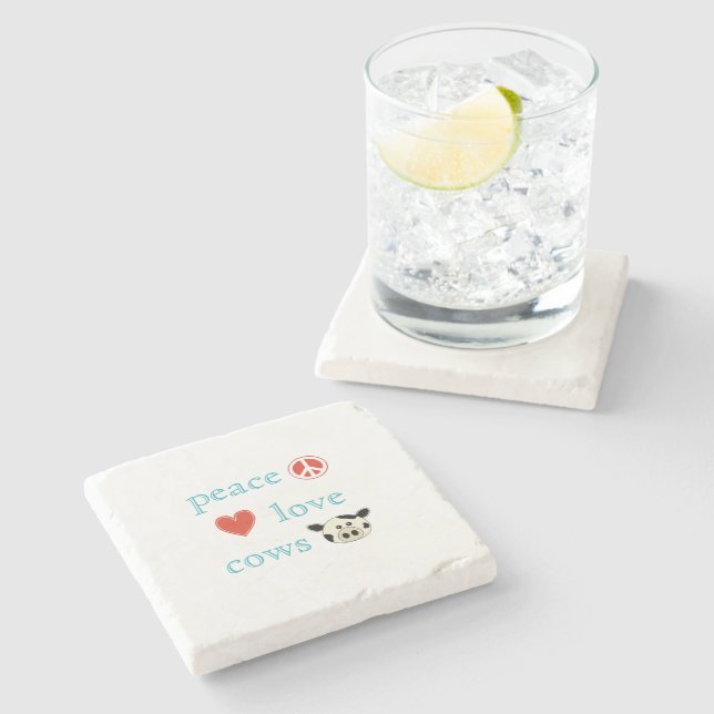 Posavasos De Piedra Amor por la paz y vacas (Lateral)