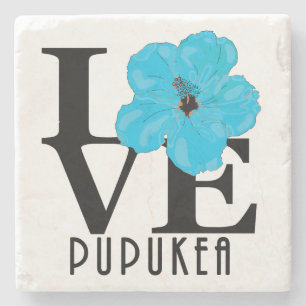 Posavasos De Piedra AMOR Pupukea Azul Hibiscus