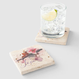 Posavasos De Piedra "AMOR" | Rosa elegante y flor de cerezo morada