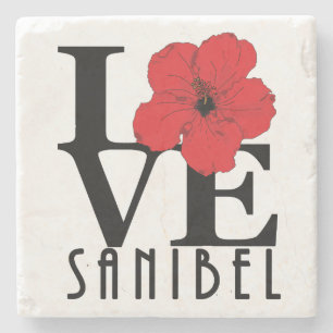 Posavasos De Piedra AMOR Sanibel Red Hibiscus
