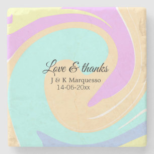 Posavasos De Piedra Amor y gracias nombre boda de mármol colorido