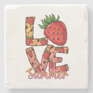 Posavasos De Piedra Amor y verano Rosa y marrón Fresca fresa