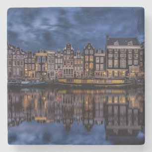 Posavasos De Piedra Amsterdam con canales en el atardecer