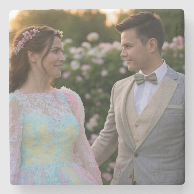 Posavasos De Piedra Añadir Personalizar de fotografía Boda (Anverso)