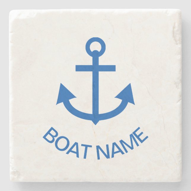 Posavasos De Piedra Anchor Blue Personalized Your Boat Name (Anverso)