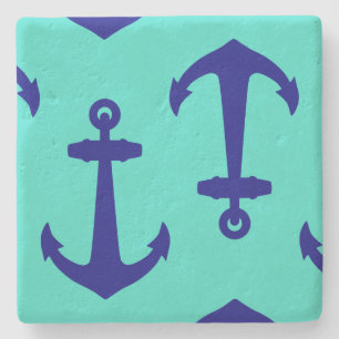 Posavasos De Piedra Ancla Azul De La Marina En La Decoración De La Cos