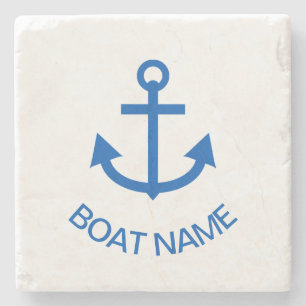 Posavasos De Piedra Ancla Azul Personaliza el Nombre de Tu Barco