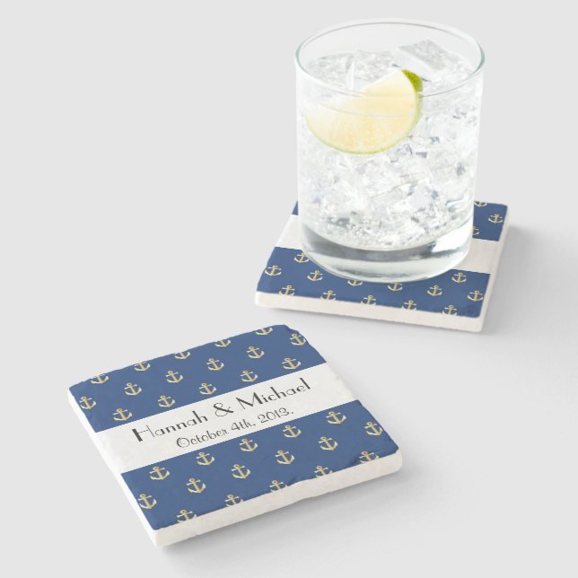 Posavasos De Piedra Ancla de Barco, Ancla de Barco, Ancla de Mar, Boda (Lateral)