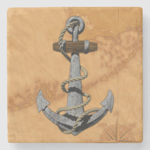 Posavasos De Piedra Ancla de la nave y mapa náutico