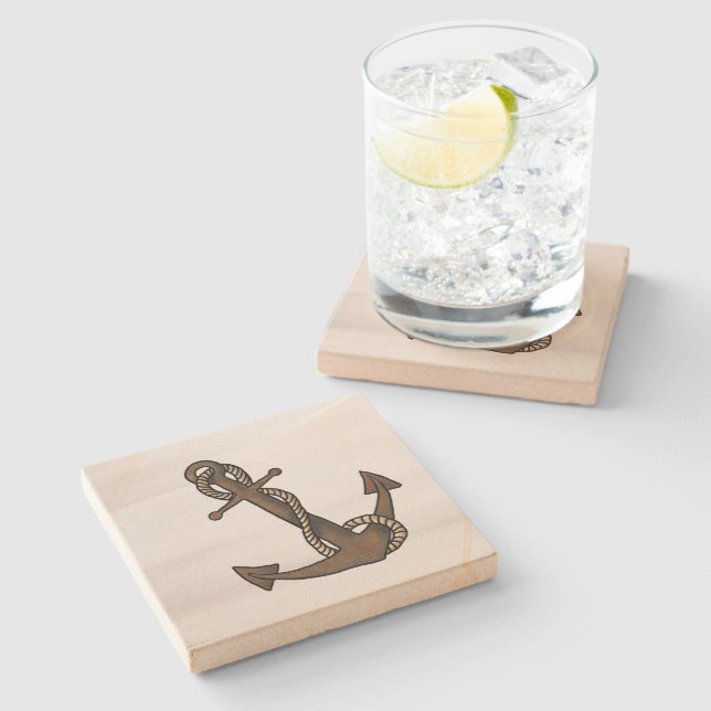 Posavasos De Piedra Ancla Náutica  (Lateral)
