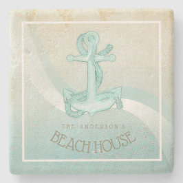 Posavasos De Piedra Ancla náutica de Beach House y Rope Aqua ID623