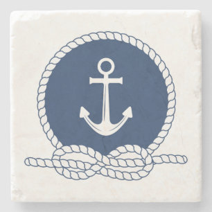 Posavasos De Piedra Ancla y cuerda elegantes