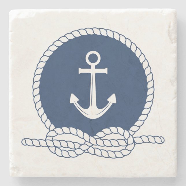Posavasos De Piedra Ancla y cuerda elegantes (Anverso)