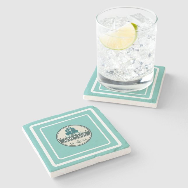 Posavasos De Piedra Anclaje azul Nautical Welcome yachate velero (Lateral)