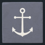 Posavasos De Piedra Anclaje blanco nautico sobre azul marino<br><div class="desc">Moderna montaña Minimalista de mármol náutico con ancla blanca sobre fondo azul marino.
Perfecto como regalo para él,  decoración de casa de playa y más.</div>