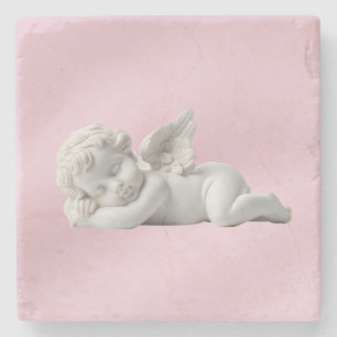 Posavasos De Piedra Ángel bebé de piedra blanca rosa soñadora elegante
