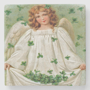 Posavasos De Piedra Ángel irlandés de la postal del vintage, prácti