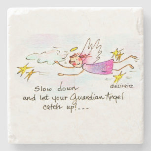 Posavasos De Piedra Ángel volador en morado, las estrellas doradas dic