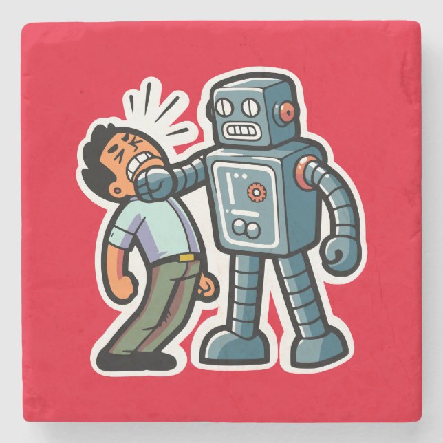 Posavasos De Piedra Angry Robot (Anverso)