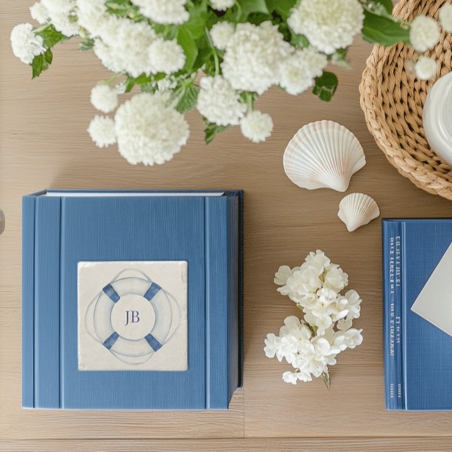 Posavasos De Piedra Anillo de vida de barco de vela monogramado (life ring nautical monogrammed stone drink coaster)