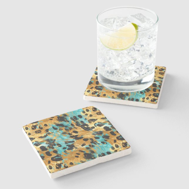 Posavasos De Piedra Animal del Leopardo Negro de Aqua Gold (Lateral)
