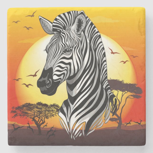 Posavasos De Piedra Animal silvestre de la sabana africana cebra (Anverso)