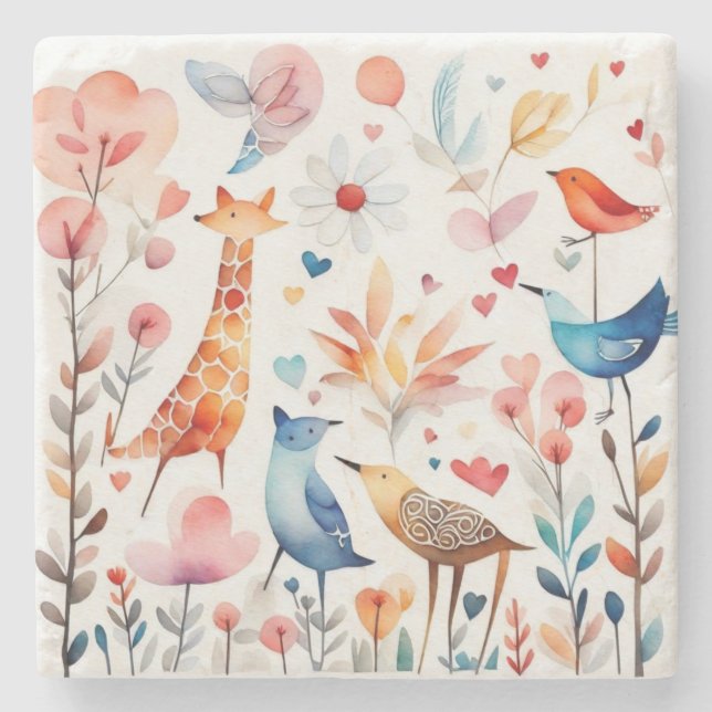 Posavasos De Piedra Animales curtidos en el jardín (Anverso)