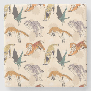 Posavasos De Piedra Animales dibujados a mano en un bosquejo retro sal