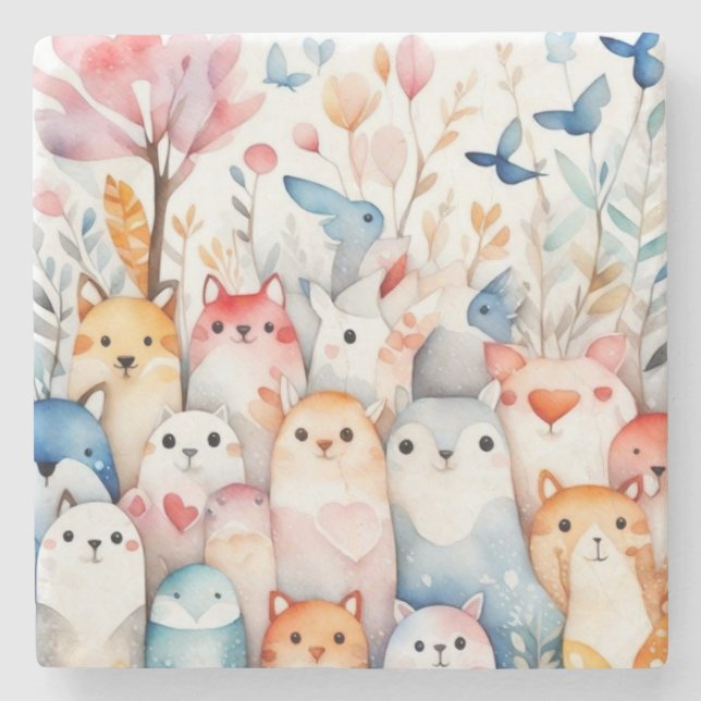 Posavasos De Piedra Animales florales y bonitos diseños (Anverso)