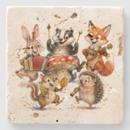 Posavasos De Piedra Animales lindos del bosque de otoño jugando