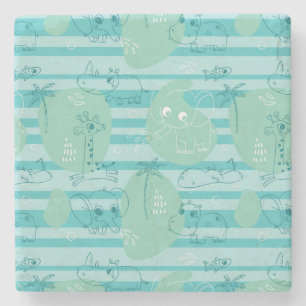 Posavasos De Piedra Animales lindos que juegan con agua 1