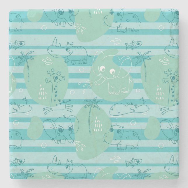 Posavasos De Piedra Animales lindos que juegan con agua 1 (Anverso)