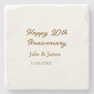 Posavasos De Piedra Aniversario 20 feliz dorado marrón nombre datsimpl