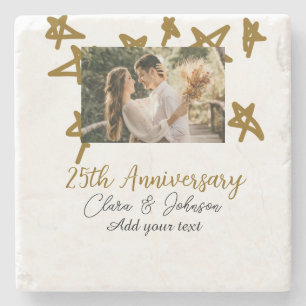 Posavasos De Piedra Aniversario boda añada nombre año imagen estrellas