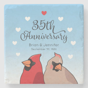 Posavasos De Piedra Aniversario del 35° Boda, Par Cardenal