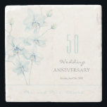 Posavasos De Piedra Aniversario del Boda de la Orquídea Azul suave de<br><div class="desc">Boda Aniversario de la Montaña de Piedra de 50 Años con elegantes y delicadas brotes de delicadas flores de orquídeas azules y brotes de verde claro, primavera azul pastel o blandura de verano, romántico ramo de orquídeas florales. Cute flores pintura botánica de acuarela digital. Aniversario del Boda de la flor...</div>