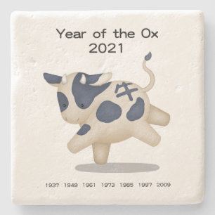 Posavasos De Piedra Año del animal Ox Cute Zodiac 2021