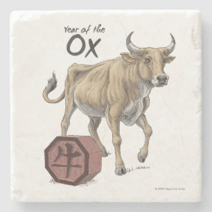 Posavasos De Piedra Año del arte animal Ox chino Zodiac