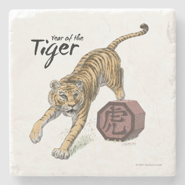 Posavasos De Piedra Año del Arte Animal Zodiaco del Tigre (Anverso)