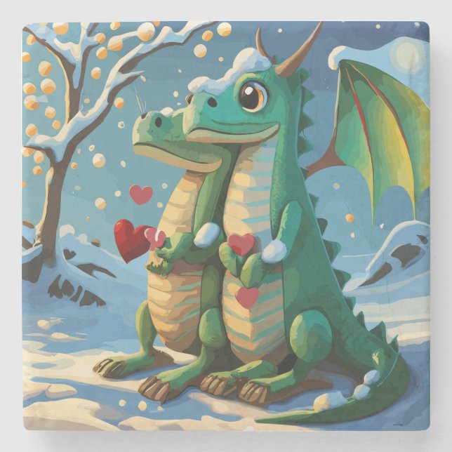 Posavasos De Piedra Año Nuevo Chino De La Pareja Dragón (Anverso)