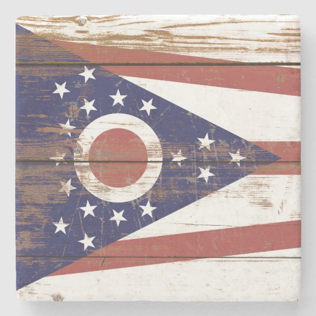 Posavasos De Piedra Antigua bandera del estado de Ohio de Wooden (Anverso)