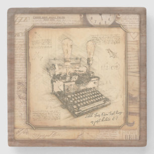 Posavasos De Piedra Antigua máquina de escribir. Regalo de autor/escri