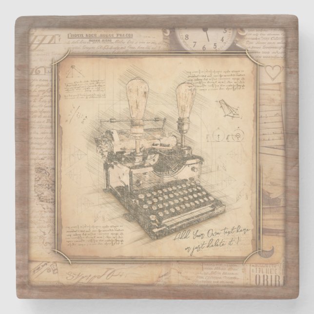 Posavasos De Piedra Antigua máquina de escribir. Regalo de autor/escri (Anverso)