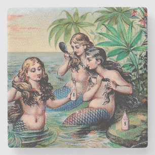 Posavasos De Piedra Antigüedad de Sirena Mágica Océano Náutico